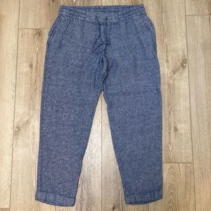 Old Navy linen crop chambray blue pants size small tie elastic waist pockets